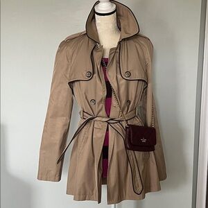 Express Piped Double-Breasted Belted Midi Trench Coat